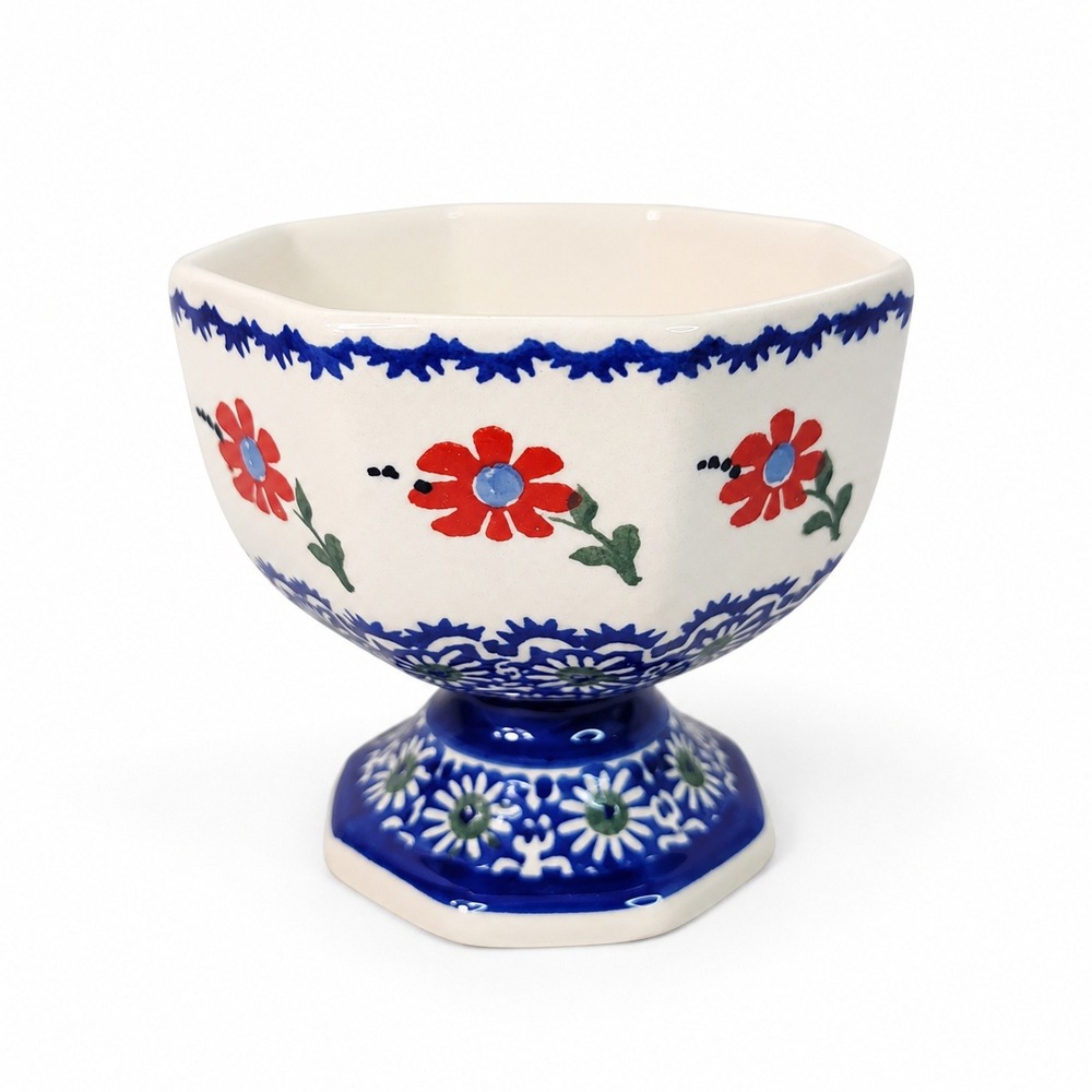 Polish Pottery Manufaktura Footed Bowl Octagon Dessert Cup Polish Stoneware Blue